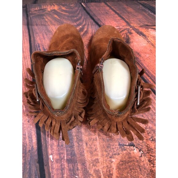Minnetonka Rancho Brown Suede Fringe Ankle Buckle Boots Booties Womens 9 (v5L - Picture 11 of 11